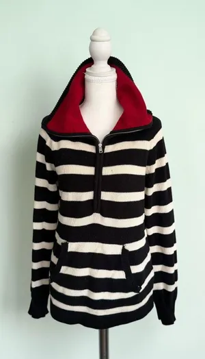 RALPH LAUREN Black White Striped Sweater Size Medium thumbnail 1