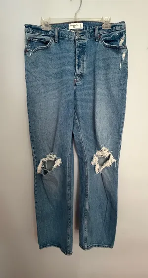 Abercrombie & Fitch The Dad High Rise Light Blue Straight Jeans- 12 thumbnail 1
