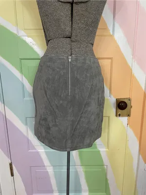 BLANKNYC Suede Leather A-Line Mini Skirt Fog Gray Moto Zip Pockets Sz 26 💚🎀 thumbnail 6