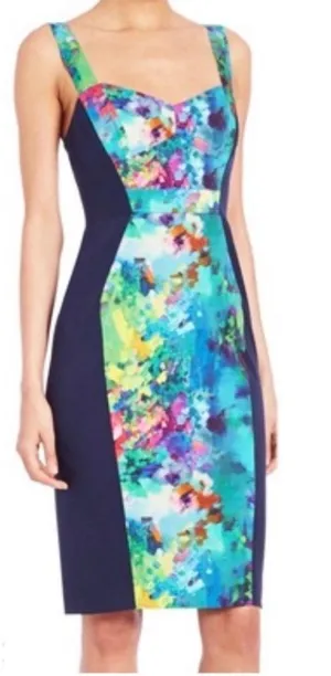 Black Halo dress 12 blue floral watercolor sweetheart sleeveless sheath NEW thumbnail 1