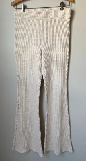 Aerie High Waisted Beige Waffle Knit Flare Pants Women's Medium Tall thumbnail 1