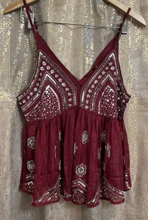 LC collection Burgundy Beaded Sequin Sheer Chiffon Cami Tank Top S NWT thumbnail 1