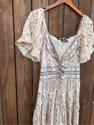 Angie Boho Dusty Rose Pink Floral Keyhole Mini Dress thumbnail 2