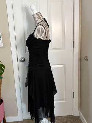 Trixxi Black Ruched whismy goth med flowy witchy dress punk casual dark academia thumbnail 4