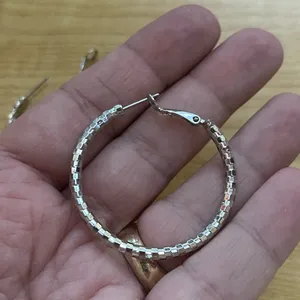 Boutique Silver Tone Disco Diamond Cut Round 1.5 Inch Statement Hoops thumbnail 2