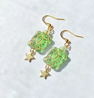 cute boho retro funky vintage style Czech turtle & star earrings🐢🌟 thumbnail 7