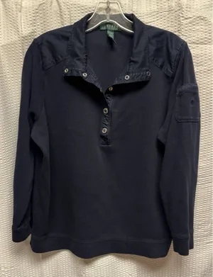 Lauren Ralph Lauren Women's 1X Deep Navy‎ Ribbed Collar Long Sleeve Snap Sweater thumbnail 1