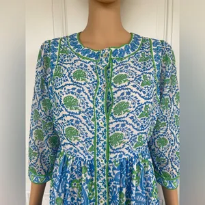 Gretchen Scott Designs Blue and Green Long Sleeve Dress thumbnail 5