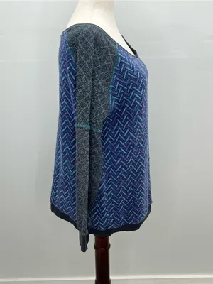 BKE Lounge Women's Blue Chevron Long Sleeve Scoop Neck Sweater Size Large thumbnail 6