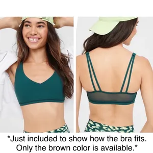 New Aerie Offline Ribbed Plunge Double Strap Mesh Back Sports Bra Brown Size Small thumbnail 20