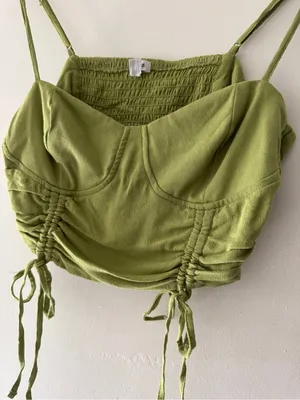 Garage Olive‎ Green Ruched Crop Bustier Top thumbnail 2