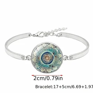 Mandala flower time gemstone necklace, bracelet‎ & earrings set, glass pendant thumbnail 5