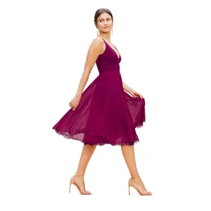 Dress The Population‎ Alicia Dark Magenta Sleeveless Fit & Flare Midi Dress - Lg thumbnail 2