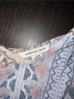 American Eagle BohoPatchwork Peasant Top in Beige, Blush & Light Blue thumbnail 6
