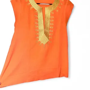 Boutique Bright orange & embroidered gold boho indie blouse thumbnail 2