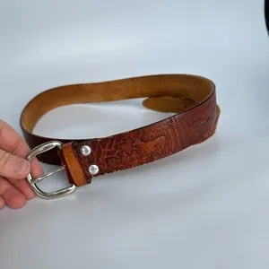 Handcrafted Brown Leather Belt Deer Hunting Mountains Fishing Western Boho Ranch thumbnail 3