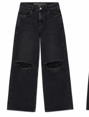 American Eagle Curvy Super High Rise Baggy Straight Ripped Jeans thumbnail 1
