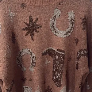 Entro Warm Brown Knit Sweater western glitter detail size large thumbnail 3