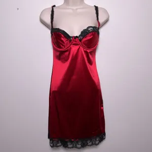VTG 90s Victoria Secret Women Slip Dress 34C Cherry Red Lace‎ Trim Bustier Vamp thumbnail 10