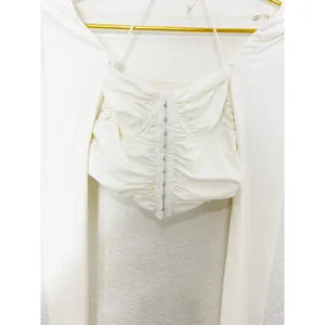 Edkited White Ruched Corset Bustier Top Size Small Long Sleeve Going Out Sexy thumbnail 8