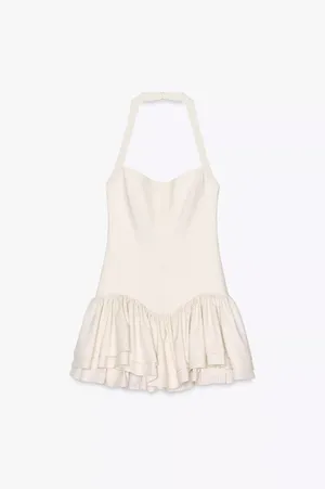 Zara Elegant White cream Halter corset ruffle Dress thumbnail 10