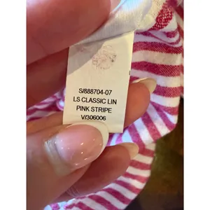 Banana Republic Button Down Shirt Women Large Pink Linen Blend Striped Preppy thumbnail 9
