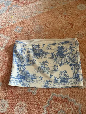 Edikted delft print strapless top and low rise skirt SET Small horse Japan Y2K thumbnail 4
