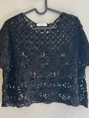 Active USA Black Crochet Lace Crop Top Size M Sheer Boho 100% Cotton thumbnail 2