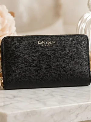 Kate Spade Black Slim Continental Wallet Pebbled Leather Zip Around NWT thumbnail 5