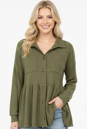 Heimish olive green waffle knit boho top size medium thumbnail 1