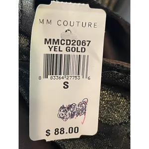 MM Couture By Miss Me Brown Gold Shimmer Lace Plunging Back A-line Dress S NWT thumbnail 12