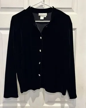 VTG J.‎ Jill Womens XL Black Velvet Button Down Cardigan Top Long Sleeve USA thumbnail 1