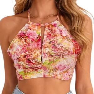 Solaris Style Floral Halter Crop‎ Top Large Keyhole Front Boho thumbnail 1