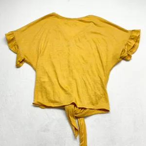 Max Studio Tie Front Ruffle Sleeve Top Women L Yellow Button Up Slub Knit Size L thumbnail 10