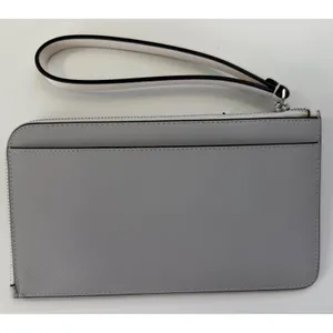 Kate Spade Colorblock Saffiano Leather Medium L-Zip Wristlet Grey White‎ DEFECT thumbnail 4