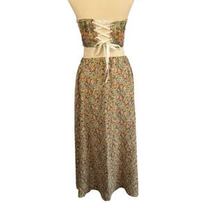 Floral Maxi Skirt Orange Green Purple Elastic Waist Cottagecore‎ Small thumbnail 4