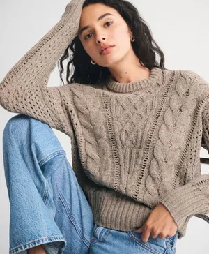 Abercrombie & fitch Textural Stitch Cable Crew Sweater size XS in light brown thumbnail 1