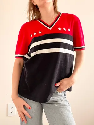 White Stag Patriotic Red & Blue Star Stripe V-Neck Knit Top thumbnail 1