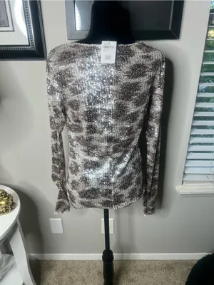 Free People gold rush long sleeve sequins top large NWT thumbnail 12
