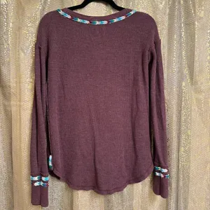 Free People Rainbow Thermal Wine Maroon Long Sleeve Boho Small thumbnail 2