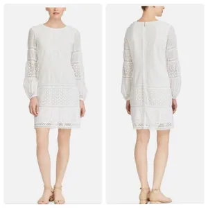 Lauren Ralph Lauren White Cotton Voile Floral Eyelet Long Sleeve Dress‎ Boho thumbnail 2