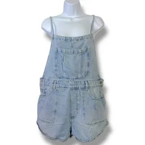 Free People Canyonland Denim Jean Shortalls Size Small Distressed Overalls Beach thumbnail 8