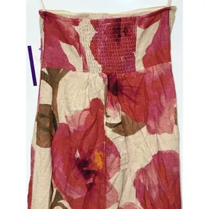 NWT Anthropologie Pink Red Floral Linen Cotton Strapless Maxi Dress Size XXS 2XS thumbnail 4