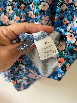 Floral Blouse Sz M Oversized Blue Ruffle bell sleeves V Neck Pullover thumbnail 7