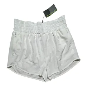 Pinspark Womens White High Waisted Running Shorts Smocked Waist Zipper Pockets M thumbnail 2