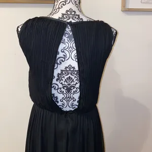 Alice + Olivia Sleeveless Silk Blend Lamb Leather Trim Maxi Black Dress Like New thumbnail 13
