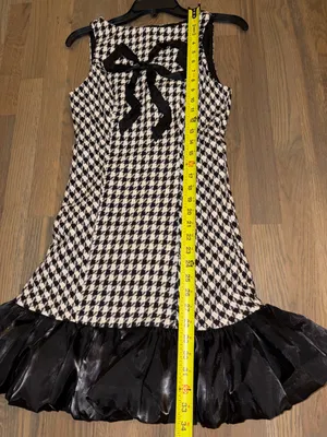 NWT En Saison Houndstooth Tweed Bow Mini Dress Black White Size S thumbnail 2