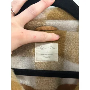 Rylee + Cru Tan and Cream Plaid Wool Sherpa Shacket Coat thumbnail 2