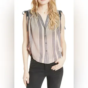 Free People Ombré Baby Blue Striped Button-Down Shirt with Tie Sleeves thumbnail 6