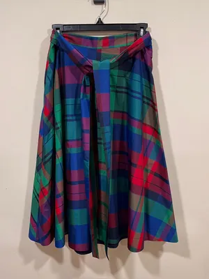 Maeve Plaid Taffeta Midi Skirt high waisted size US 8 EUC thumbnail 3